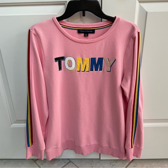 Tommy Hilfiger Bubble Gum Pink Crewneck Tommy French Terry Sweatshirt Casual - Picture 2 of 12